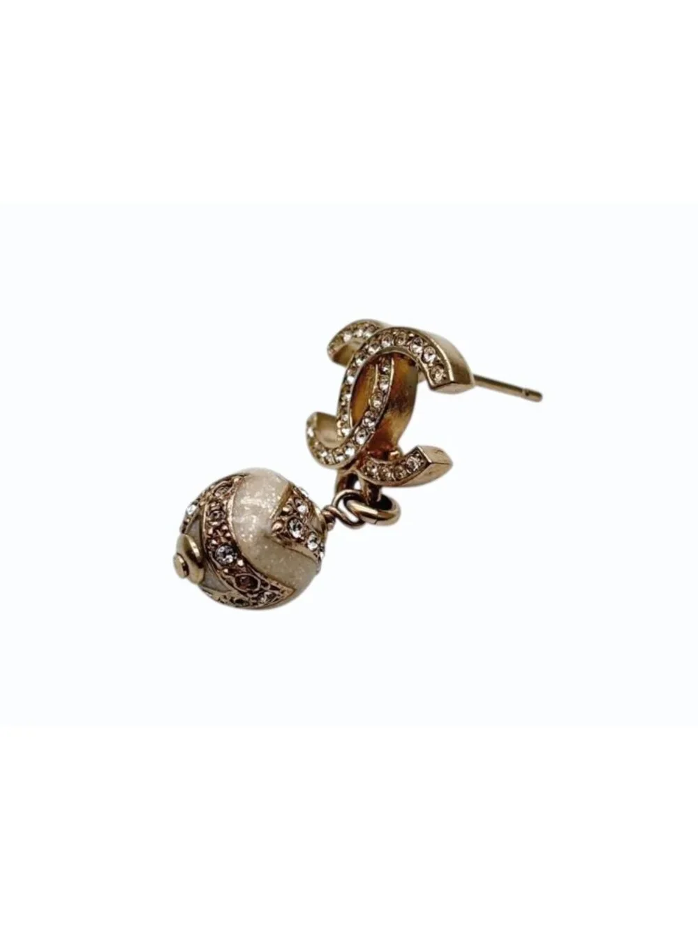 Chanel CC Logo Dangling Earrings Rhinestone Metal Resin